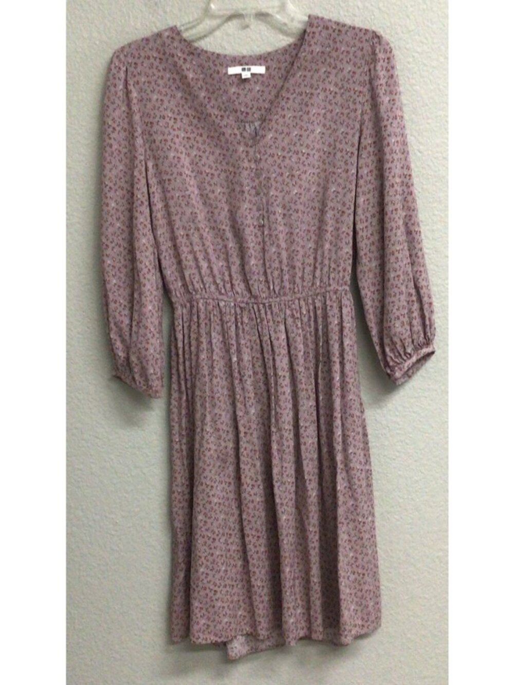 Uniqlo Taupe Floral Print Midi Dress Women’s XS Lightweight Boho Peasant